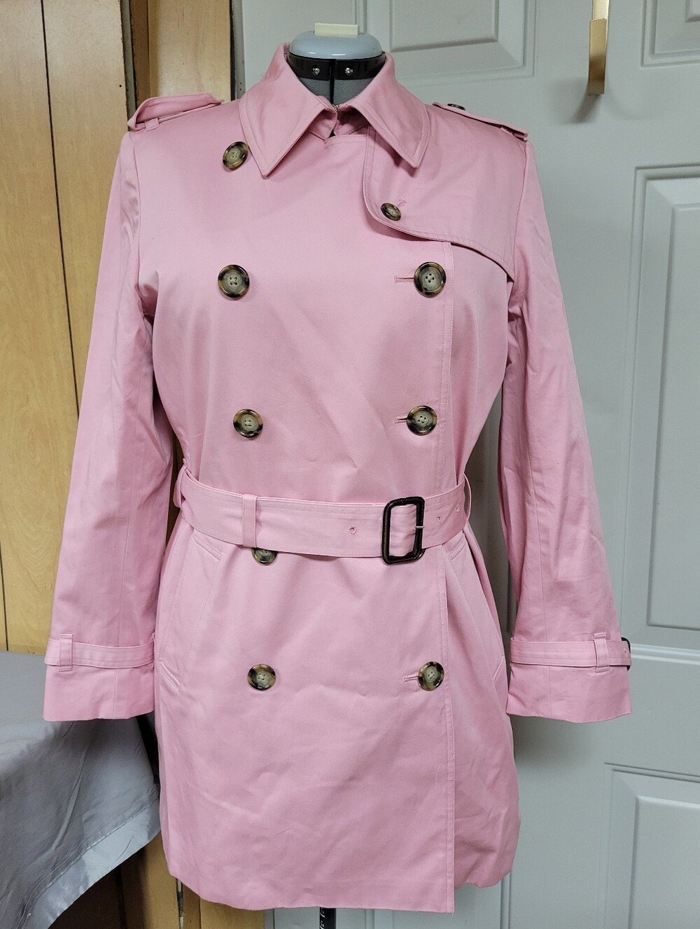 Jones New York Pink Double-Breasted Trench Coat